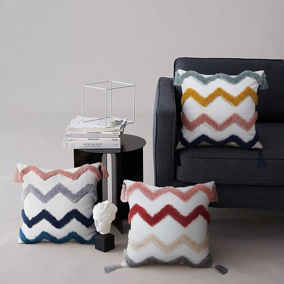 Colorful Chevron Boho Decorative Tufted Throw Pillow Cover Living Room/Bedroom - Picture 4 of 7